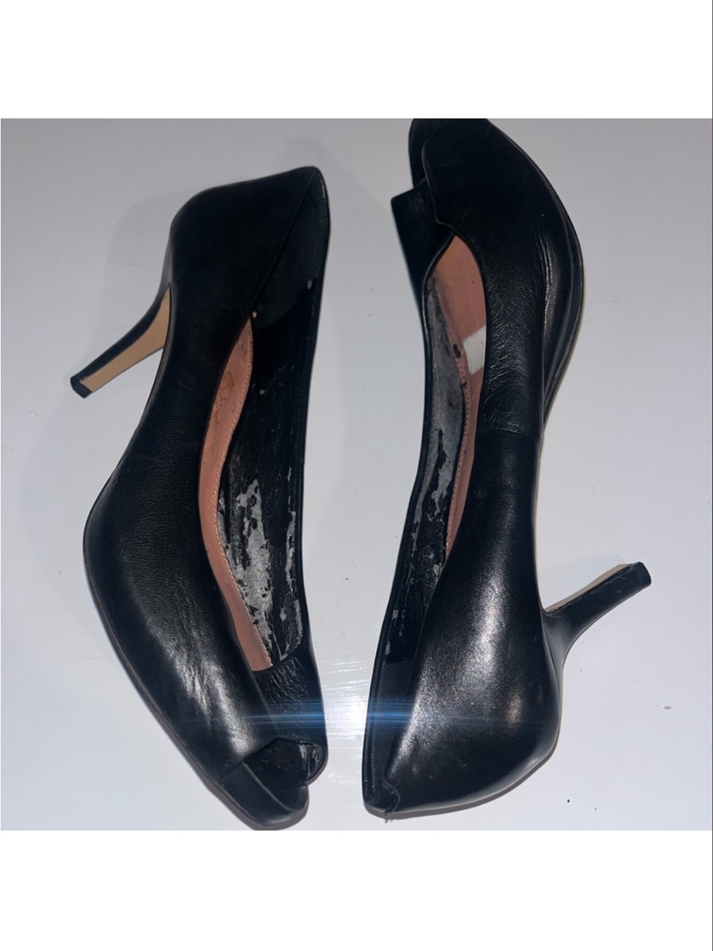 Vince Camuto Black Leather Peep-Toe Pumps with Mid Heel Size 7.5